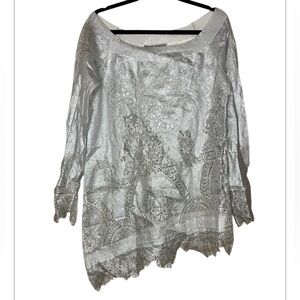 Ermanno Scervino silver metallic Lace Tunic size 46 US 10